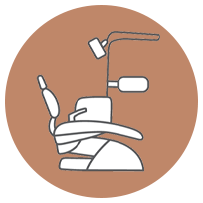 The image displays a graphic icon depicting a dental chair with a dentist s tools, including a drill and a mirror, along with an illustration of a person sitting in the chair.