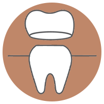 The image features two icon-style illustrations of teeth, one showing a healthy tooth with no cavities and the other depicting a tooth with a cavity symbolized by a darker shade within its structure.