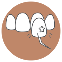 The image shows a cartoon illustration of an open mouth with teeth and a tongue, with a toothbrush inserted into the mouth, indicating oral hygiene.